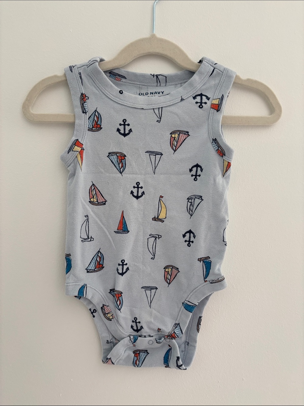Old Navy Light Blue Sleeveless Baby One-Piece with Nautical Sailboat Print